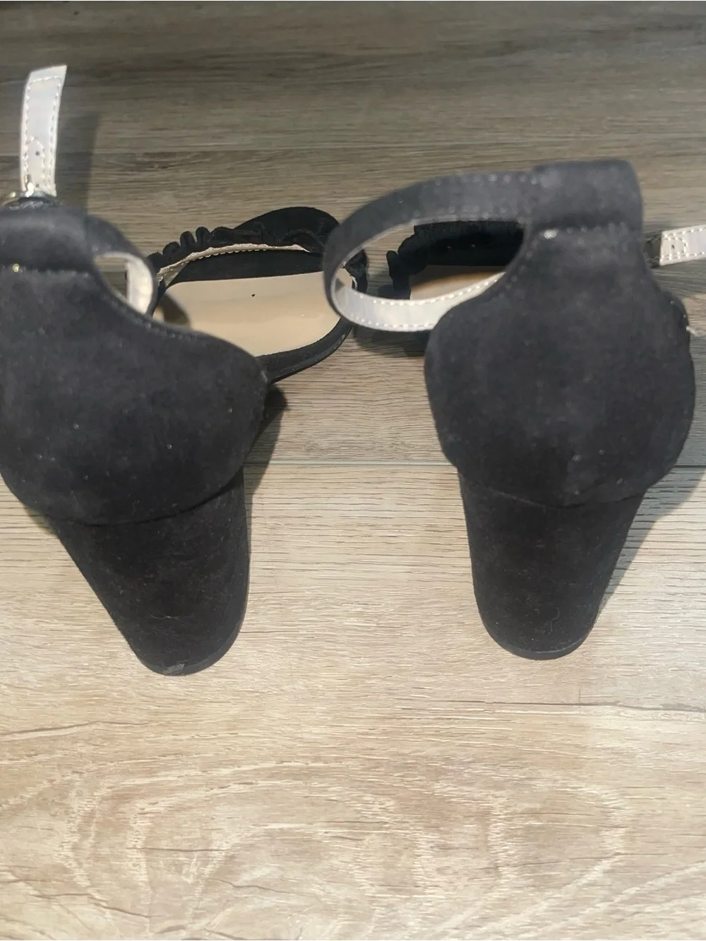 Unisa Black Ruffle Front Ankle-Strap Heels Size 9